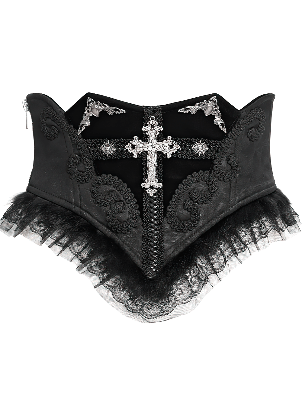 Gothic Black Lace Corset Belt with Cross Embroidery