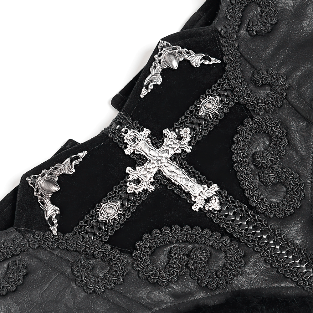 Gothic Black Lace Corset Belt with Cross Embroidery
