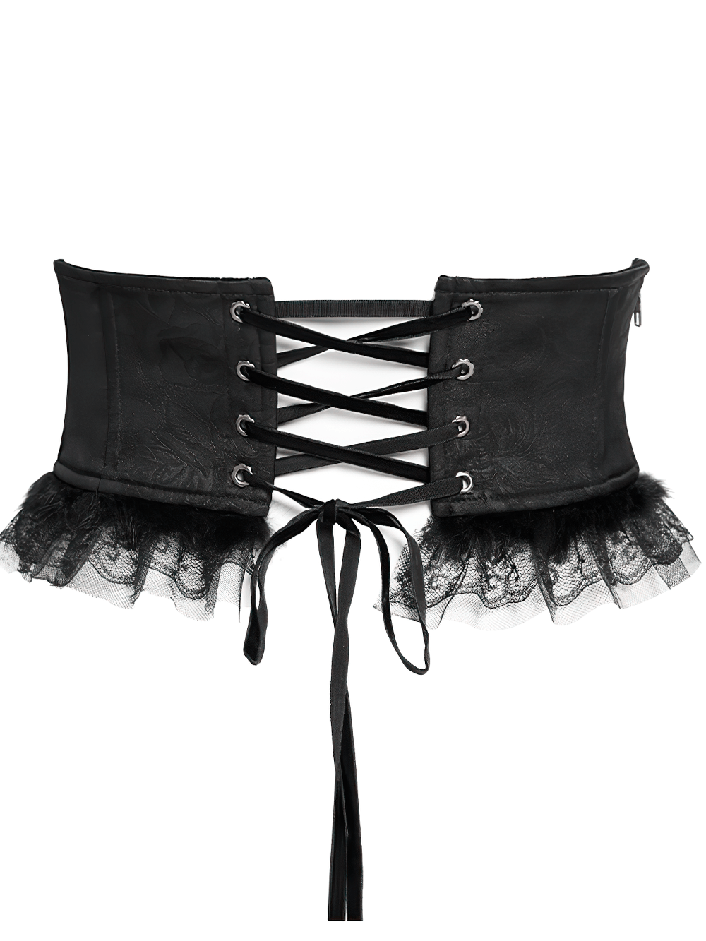 Gothic Black Lace Corset Belt with Cross Embroidery