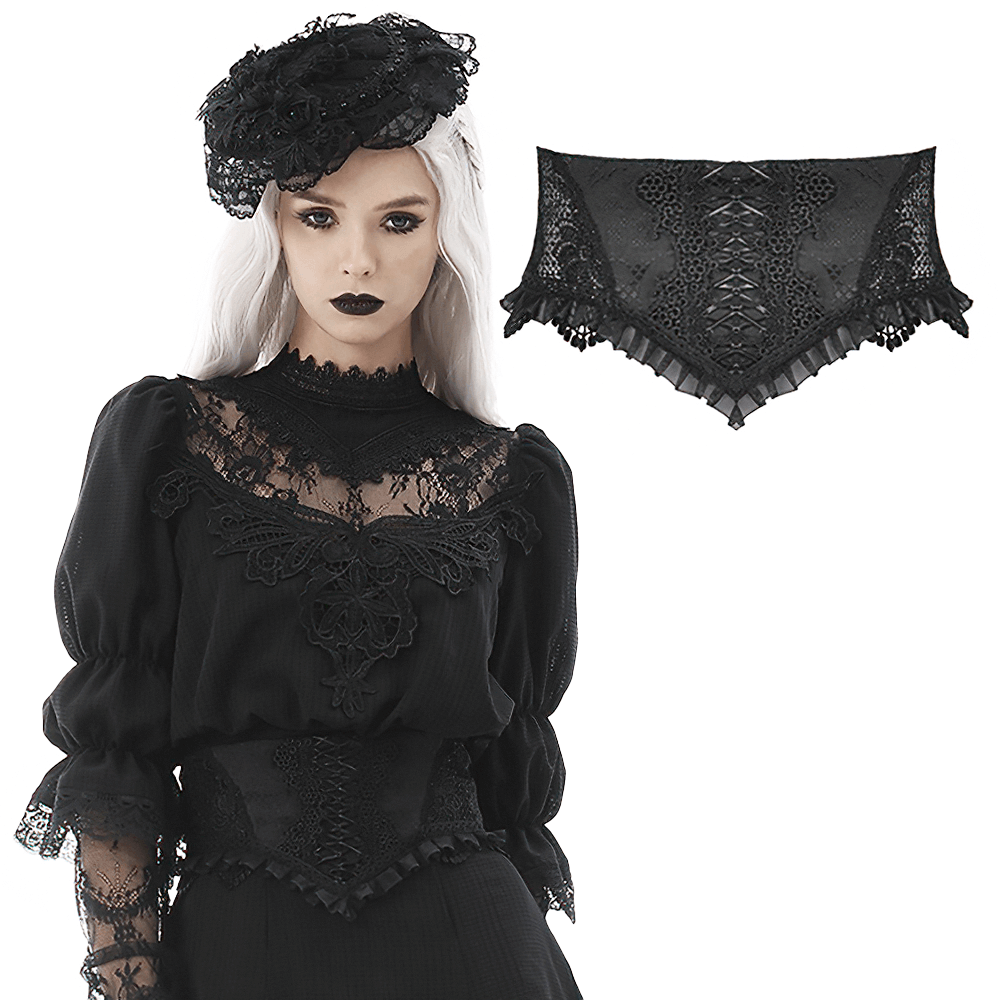Gothic Black Lace Corset Belt with Ribbon Lacing