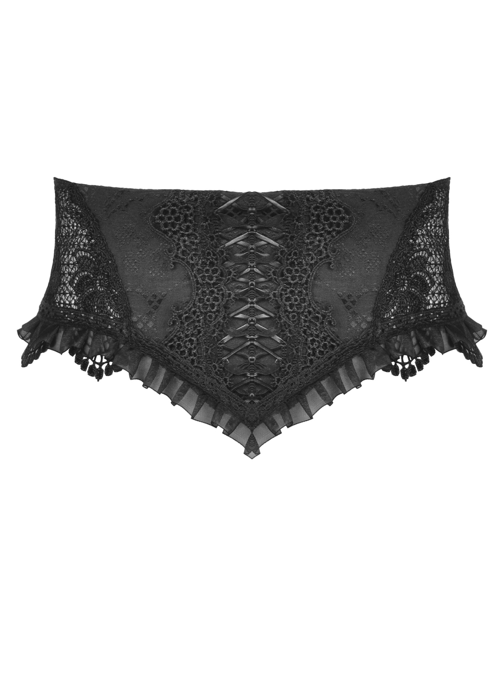 Gothic Black Lace Corset Belt with Ribbon Lacing