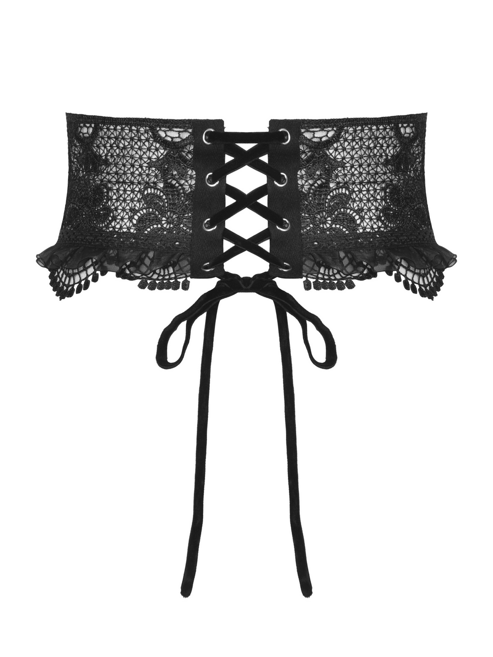 Gothic Black Lace Corset Belt with Ribbon Lacing