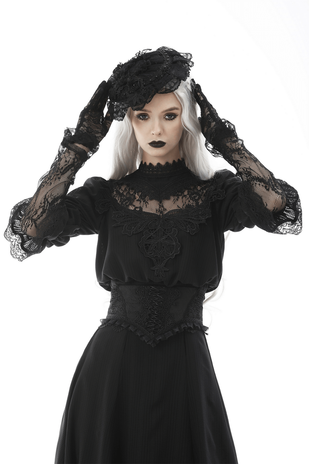 Gothic Black Lace Corset Belt with Ribbon Lacing