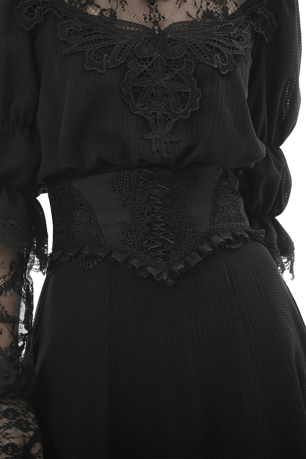 Gothic Black Lace Corset Belt with Ribbon Lacing