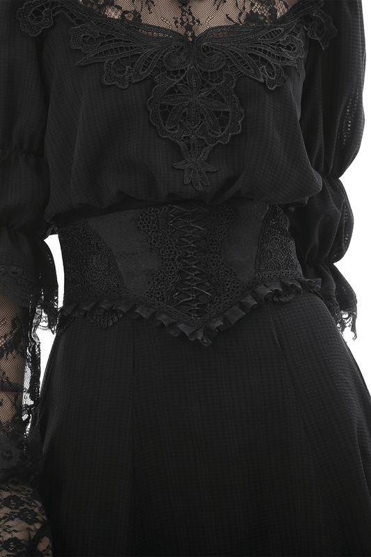 Gothic Black Lace Corset Belt with Ribbon Lacing