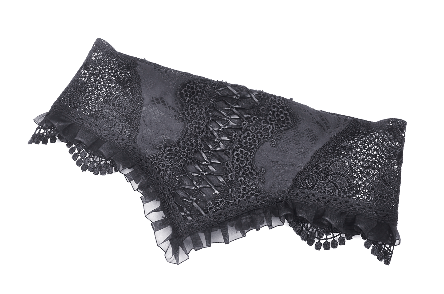 Gothic Black Lace Corset Belt with Ribbon Lacing