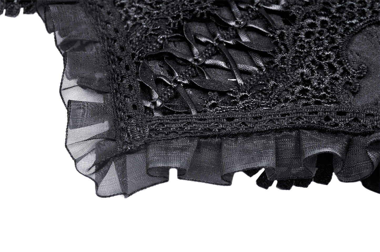 Gothic Black Lace Corset Belt with Ribbon Lacing