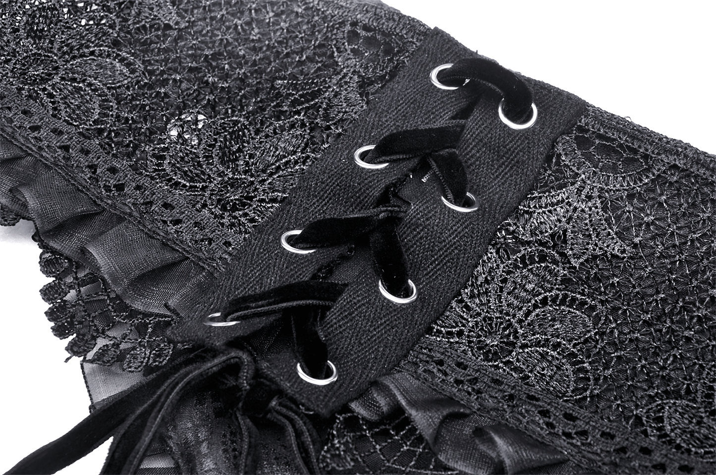 Gothic Black Lace Corset Belt with Ribbon Lacing