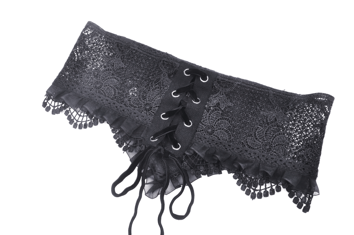 Gothic Black Lace Corset Belt with Ribbon Lacing