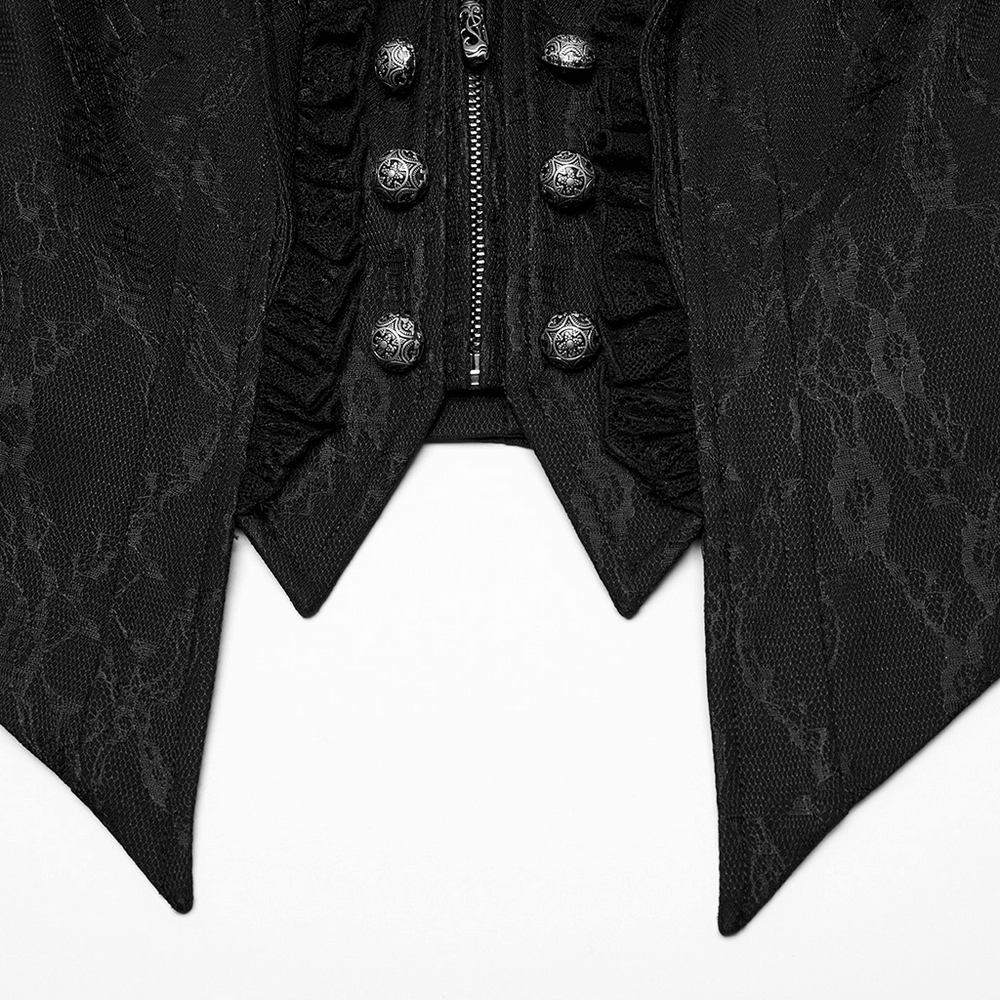 Gothic Black Lace Lapel Waistcoat with Engraved Buttons