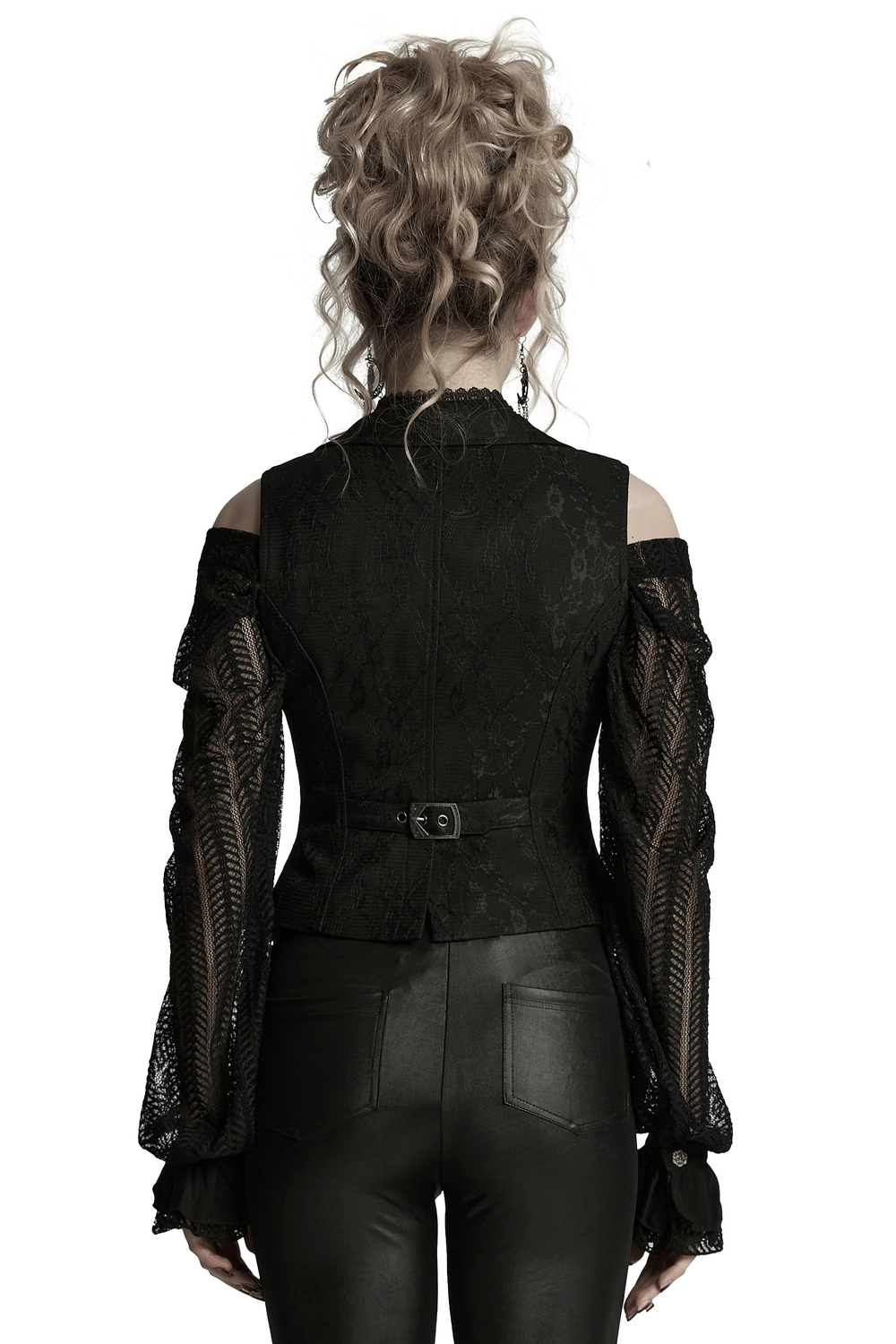 Gothic Black Lace Lapel Waistcoat with Engraved Buttons
