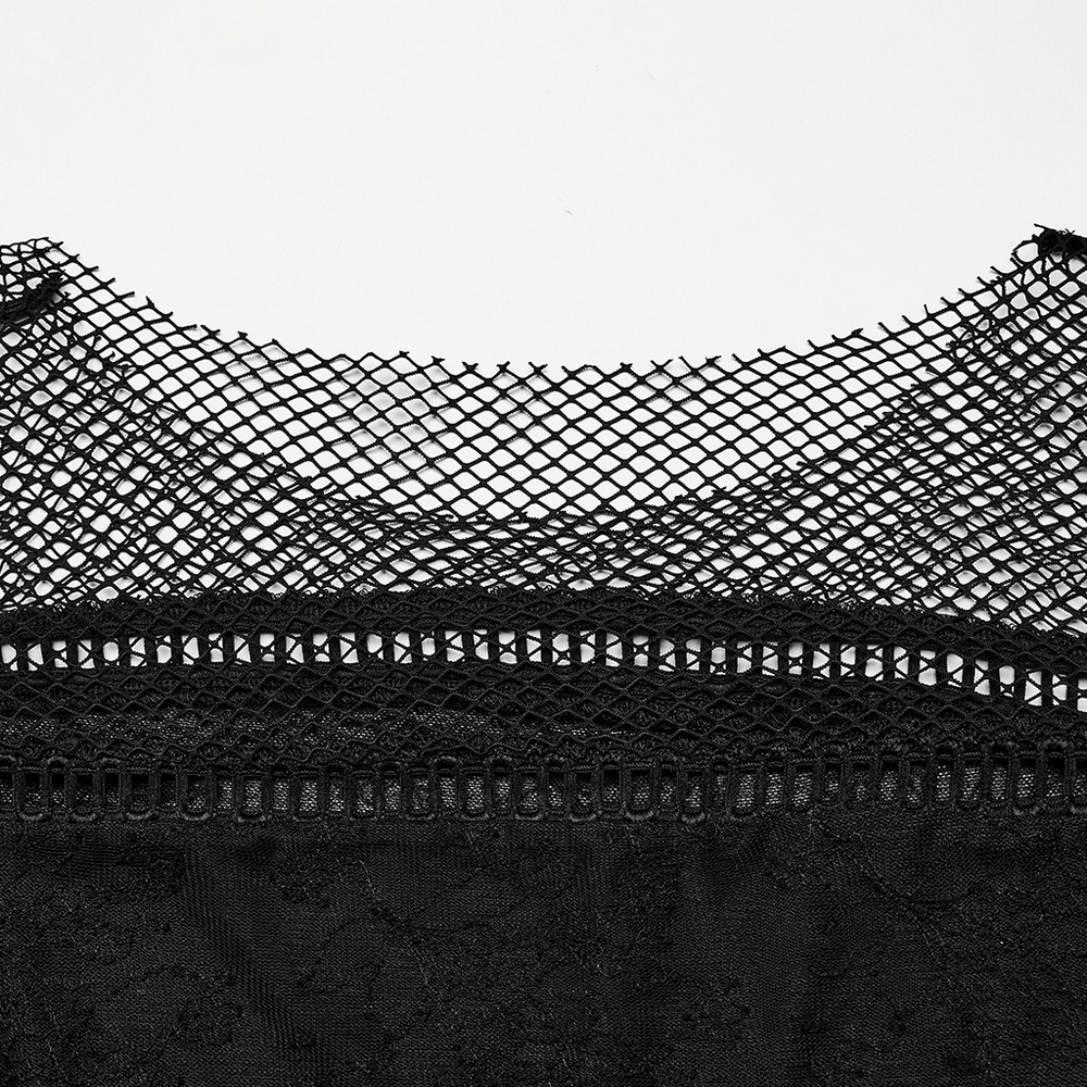 Gothic Black Lace Long Sleeve Top with Mesh Panels