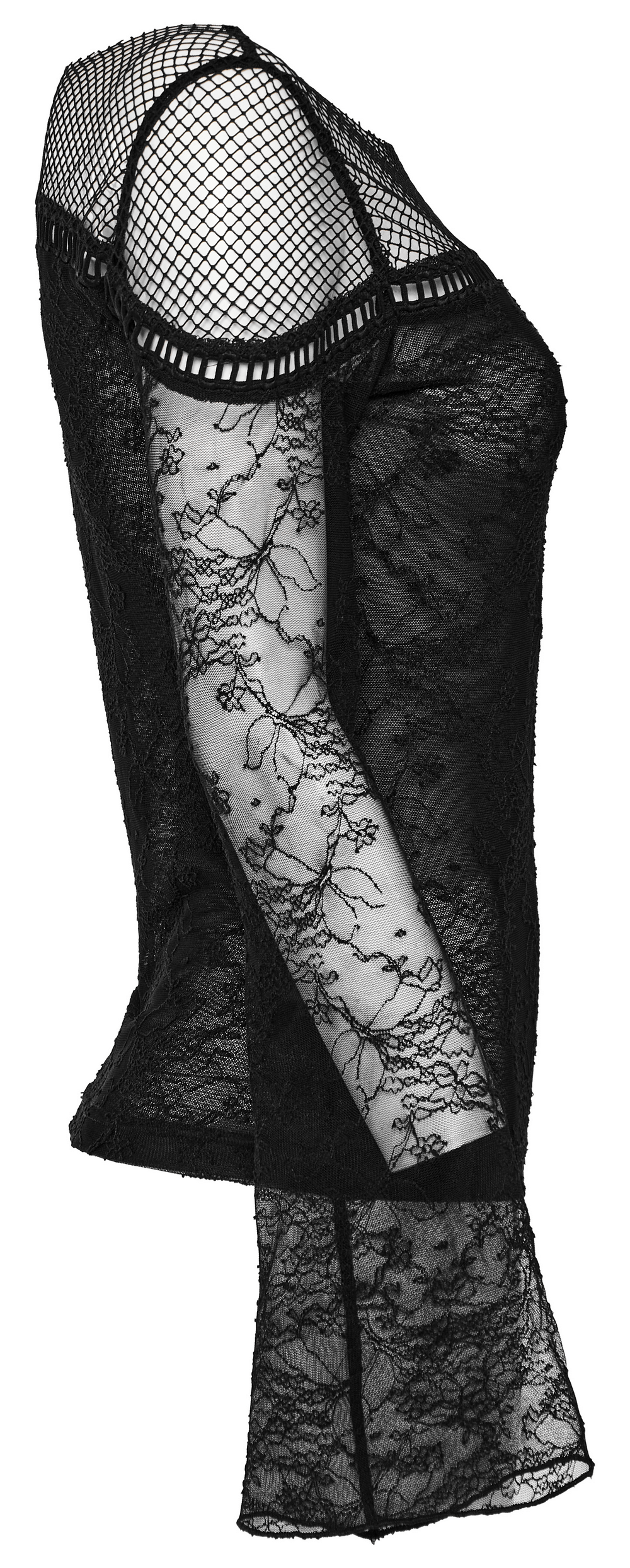 Gothic Black Lace Long Sleeve Top with Mesh Panels