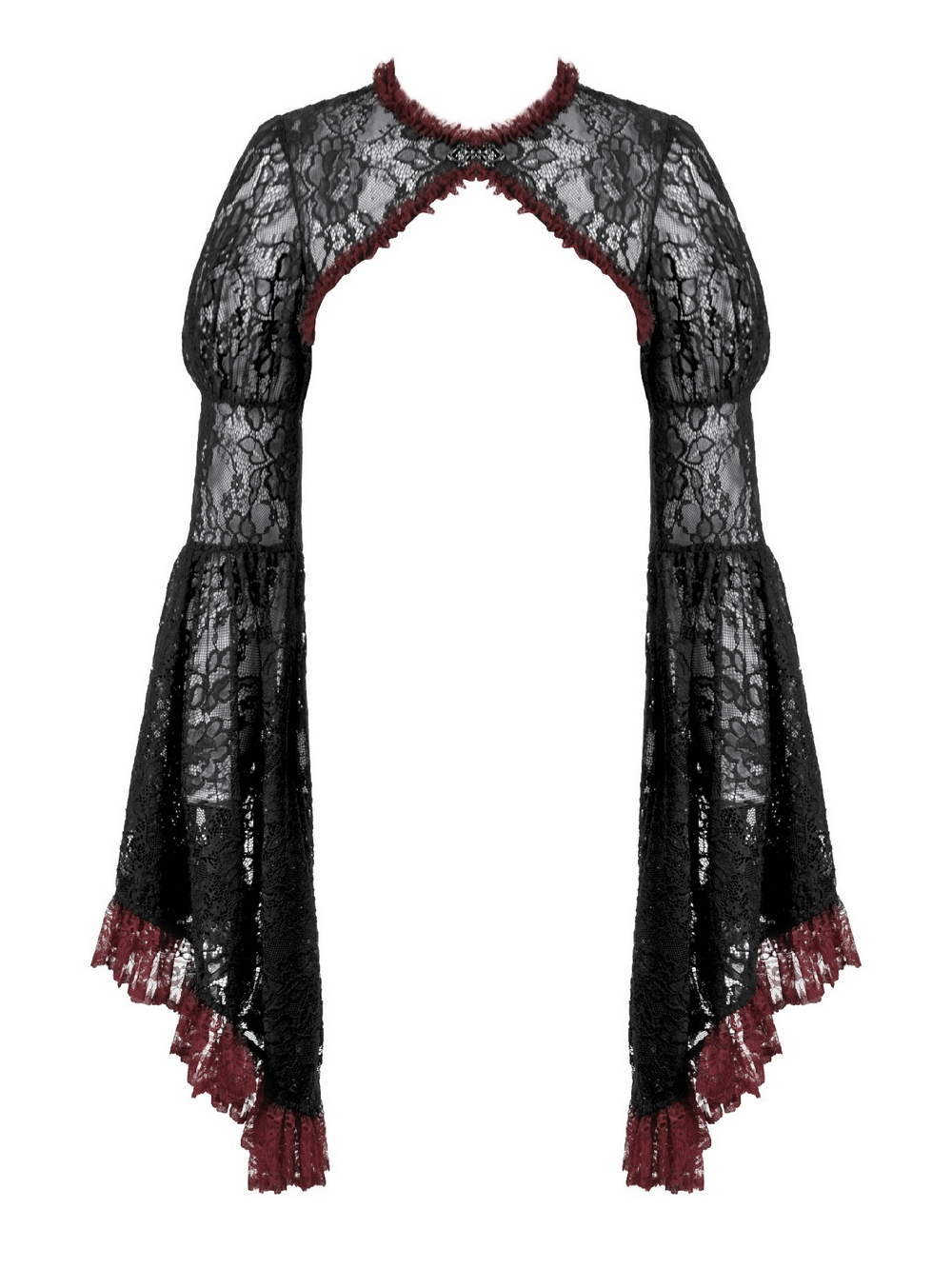 Gothic Black Lace Shrug with Red Ruffled Trim Sleeves