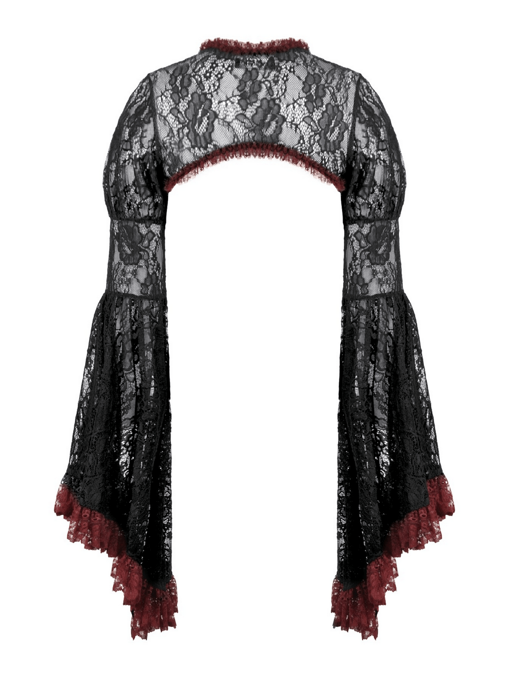 Gothic Black Lace Shrug with Red Ruffled Trim Sleeves