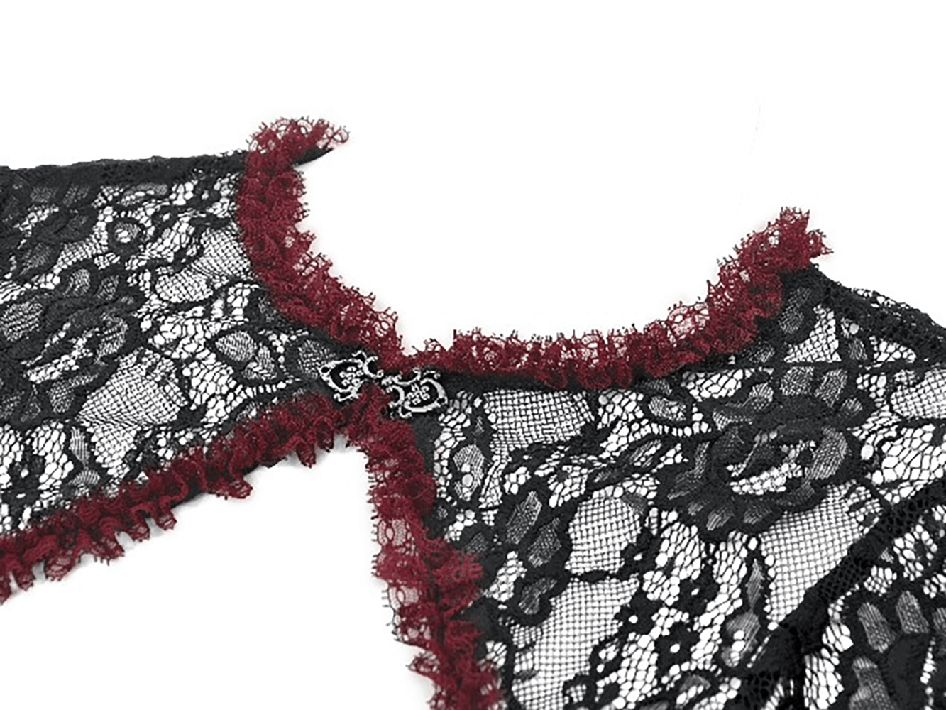 Gothic Black Lace Shrug with Red Ruffled Trim Sleeves