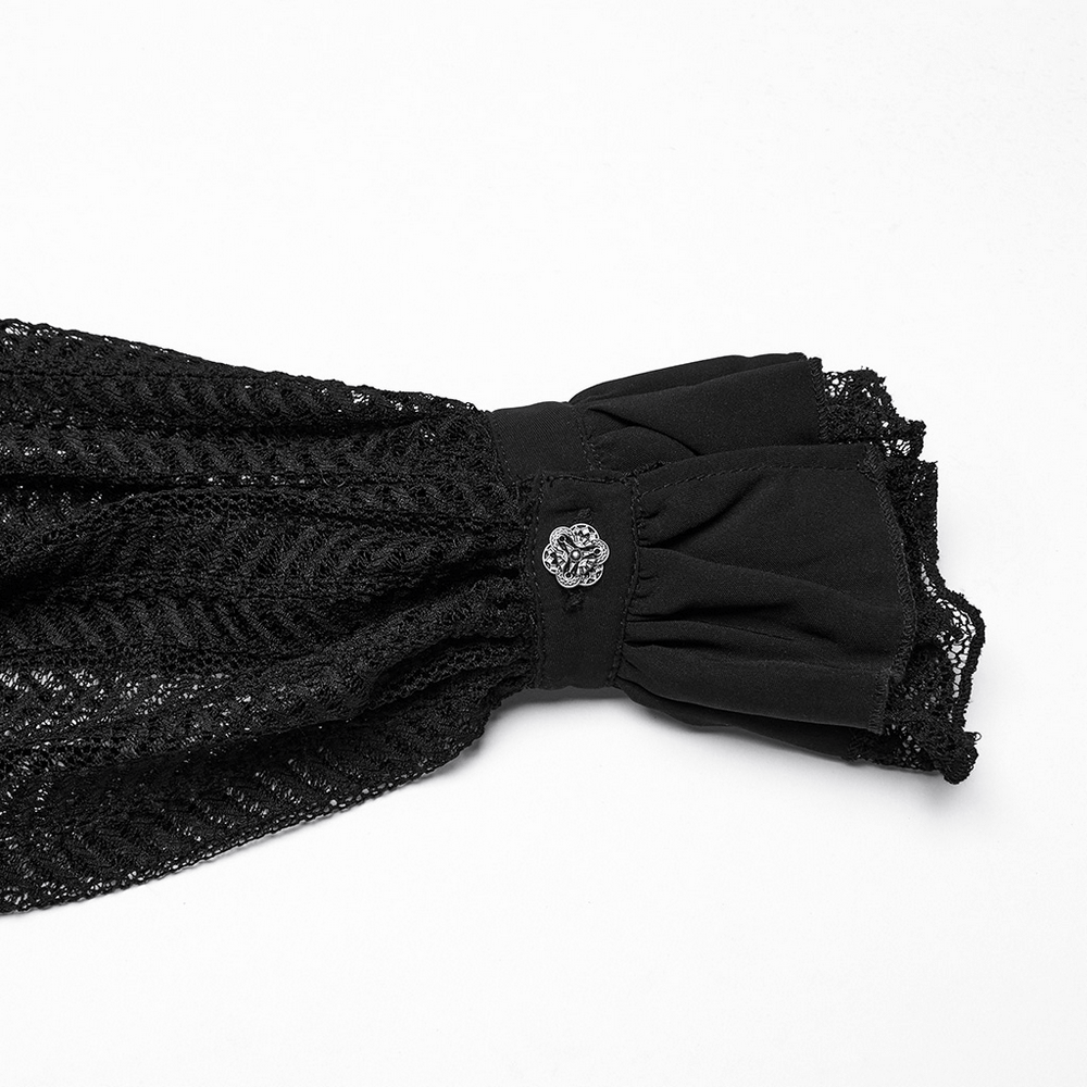 Gothic Black Lace Swing Sleeved Shirt with Rose Details