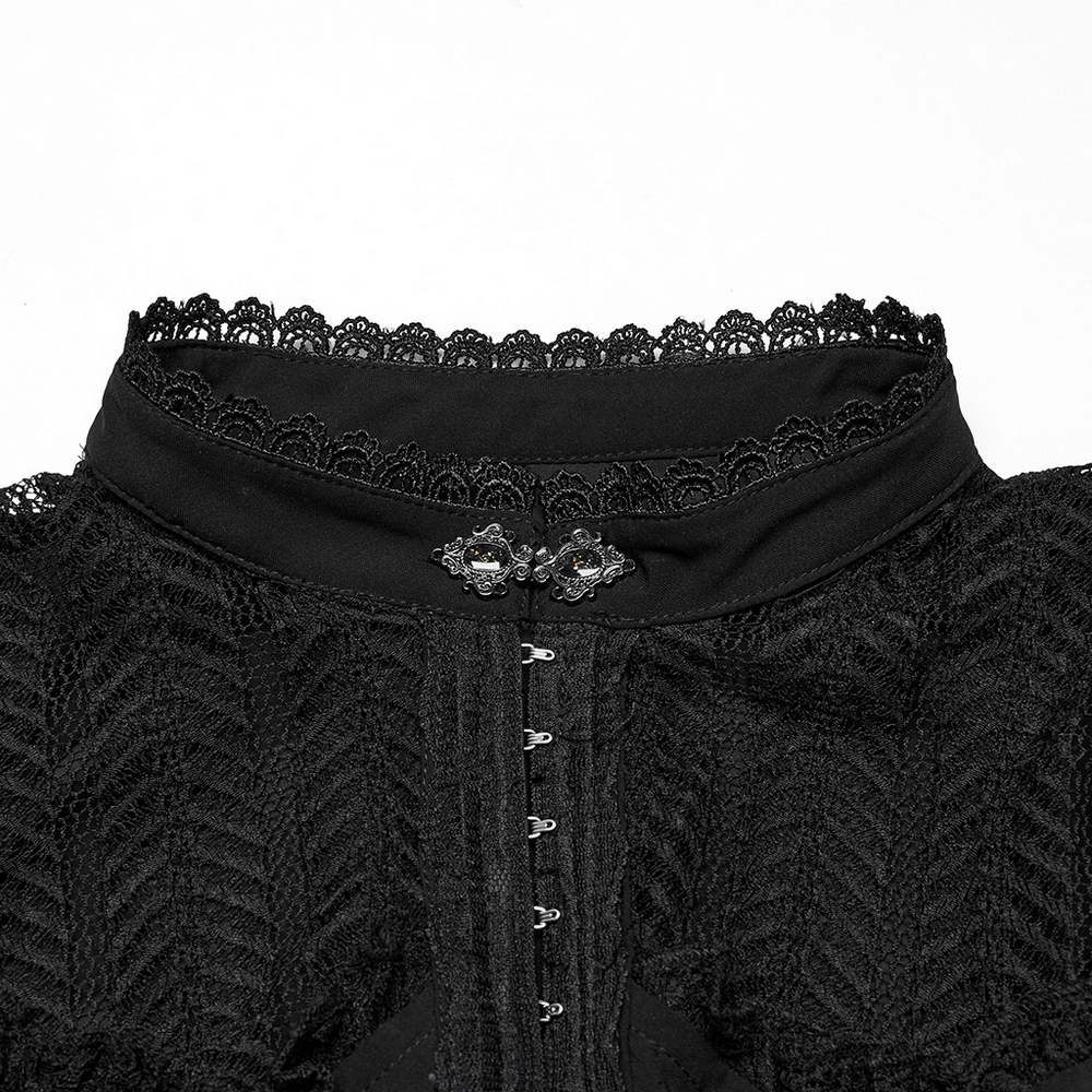 Gothic Black Lace Swing Sleeved Shirt with Rose Details