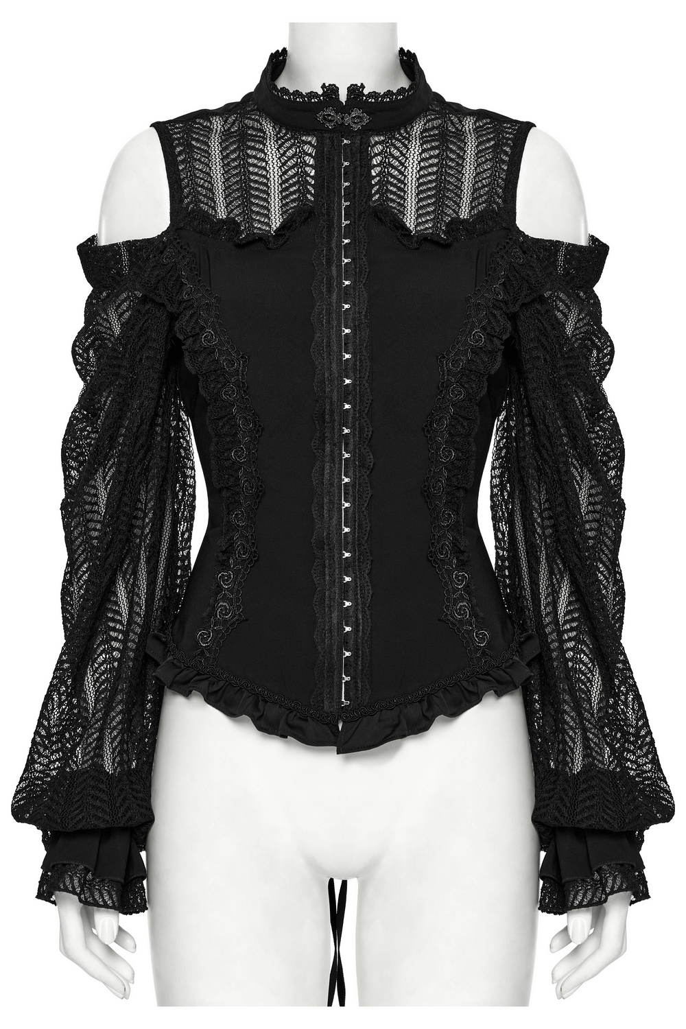 Gothic Black Lace Swing Sleeved Shirt with Rose Details