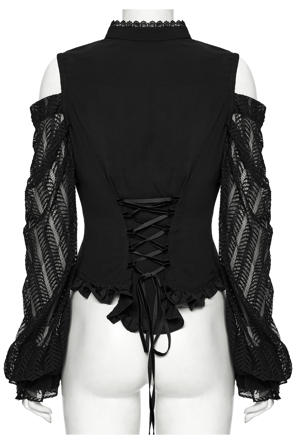 Gothic Black Lace Swing Sleeved Shirt with Rose Details