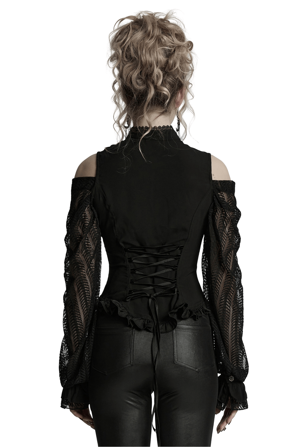 Gothic Black Lace Swing Sleeved Shirt with Rose Details
