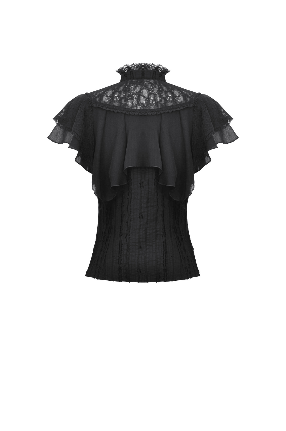 Gothic Black Lace Trim Blouse with Ruffled Sleeves