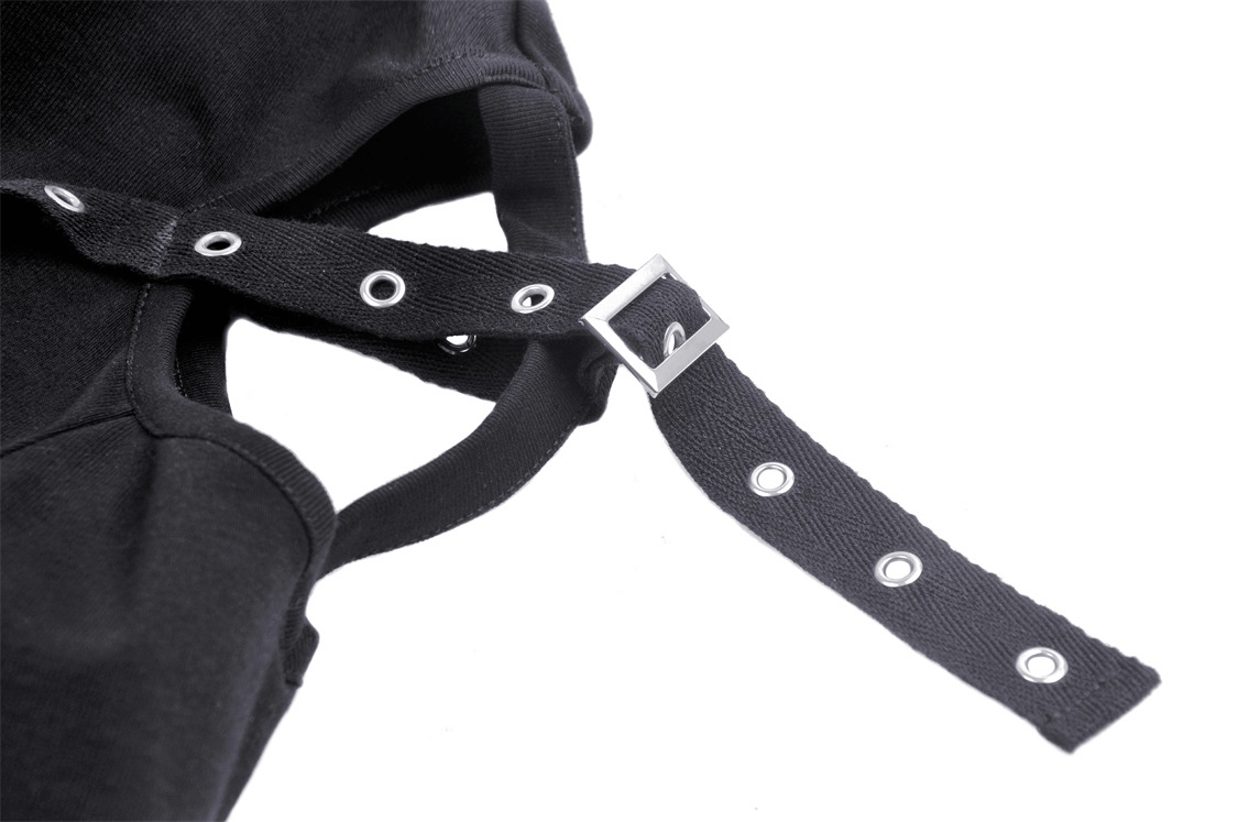 Gothic Black Lace-Up Crop Top with Cut-Out Details