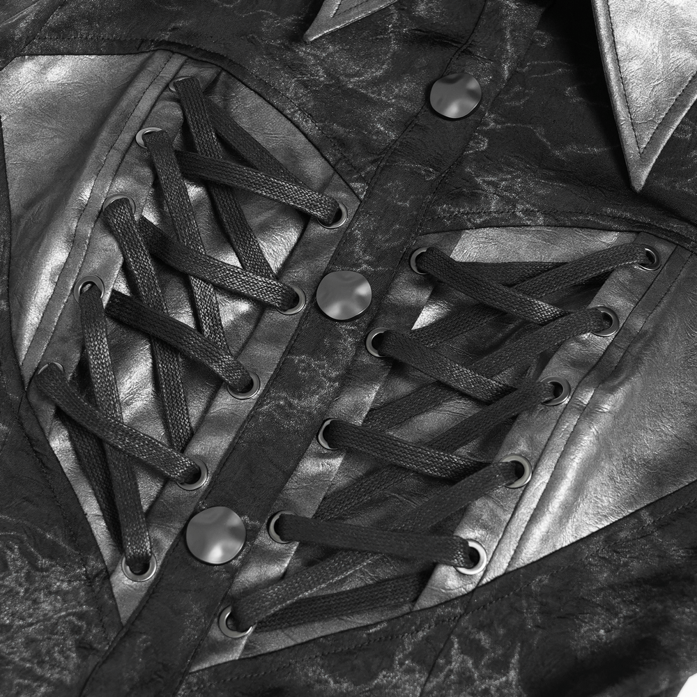 Gothic Black Lace-Up Shirt with Cut-Out Sleeves