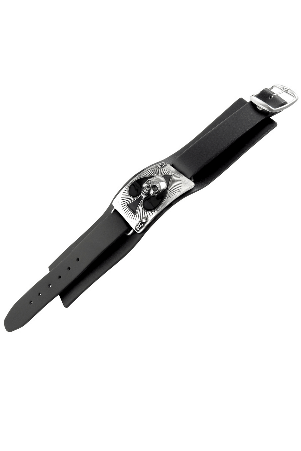Gothic Black Leather Skull and Spade Card Wristband