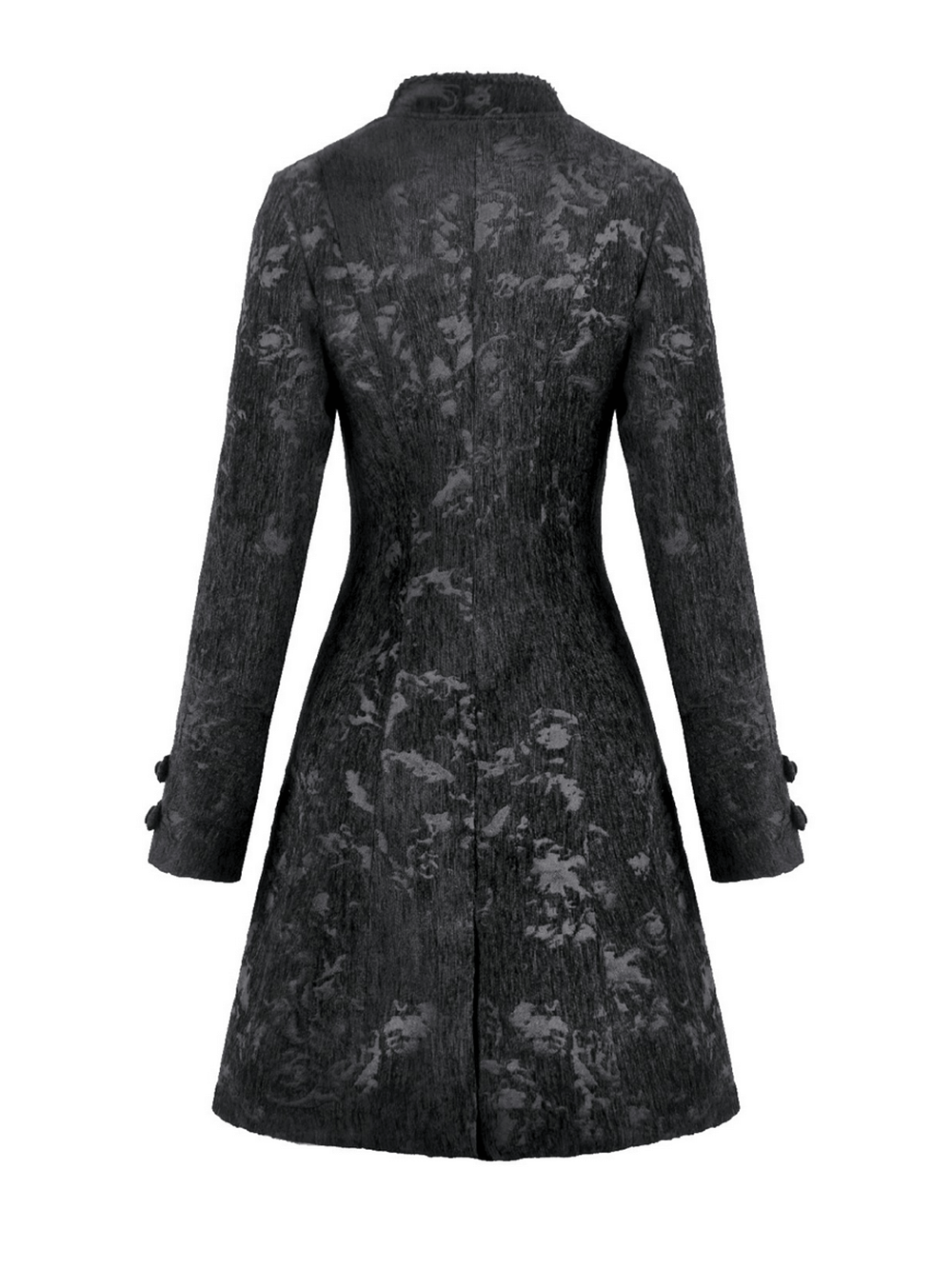 Gothic Black Long Coat with Silver Buttons for Women
