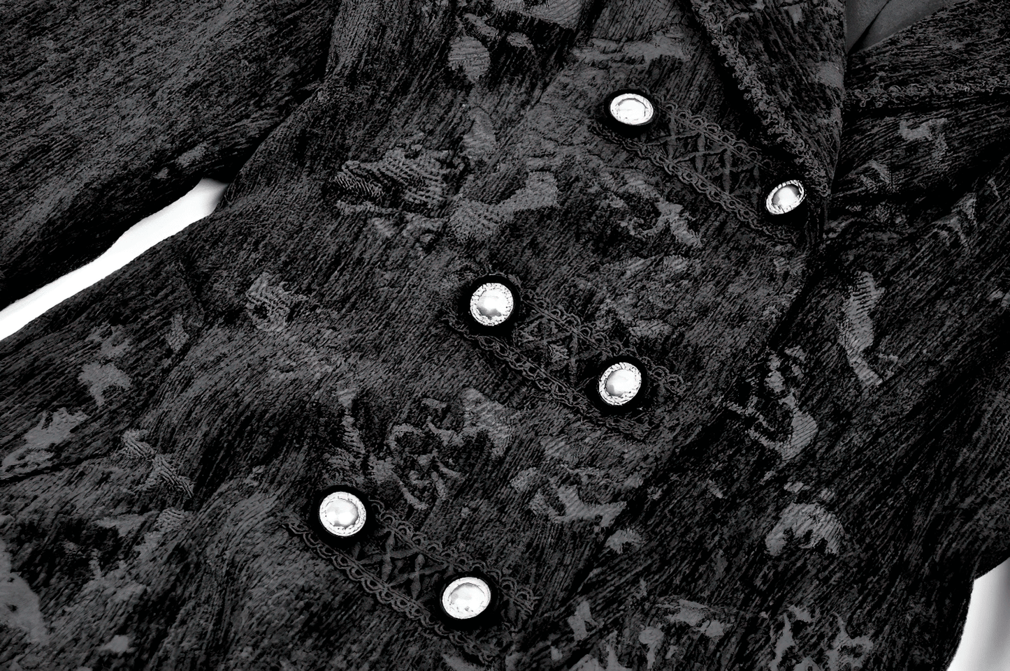 Gothic Black Long Coat with Silver Buttons for Women