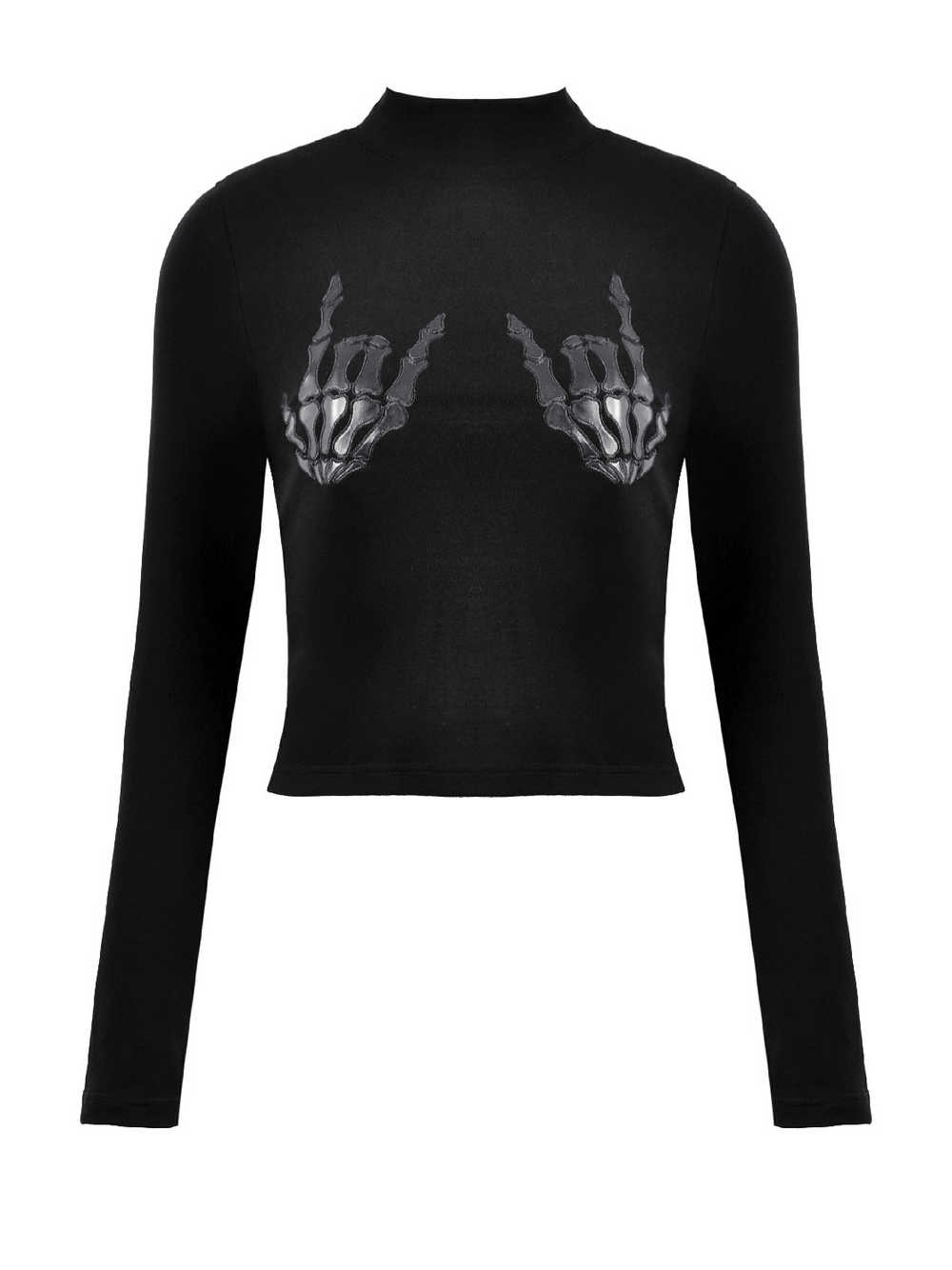 Gothic Black Long-Sleeved Top with Skeleton Hand Print