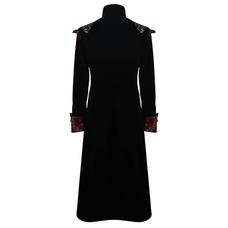 Gothic Black Long Tail Coat for Men / Male Coat with Vintage Pattern on Front
