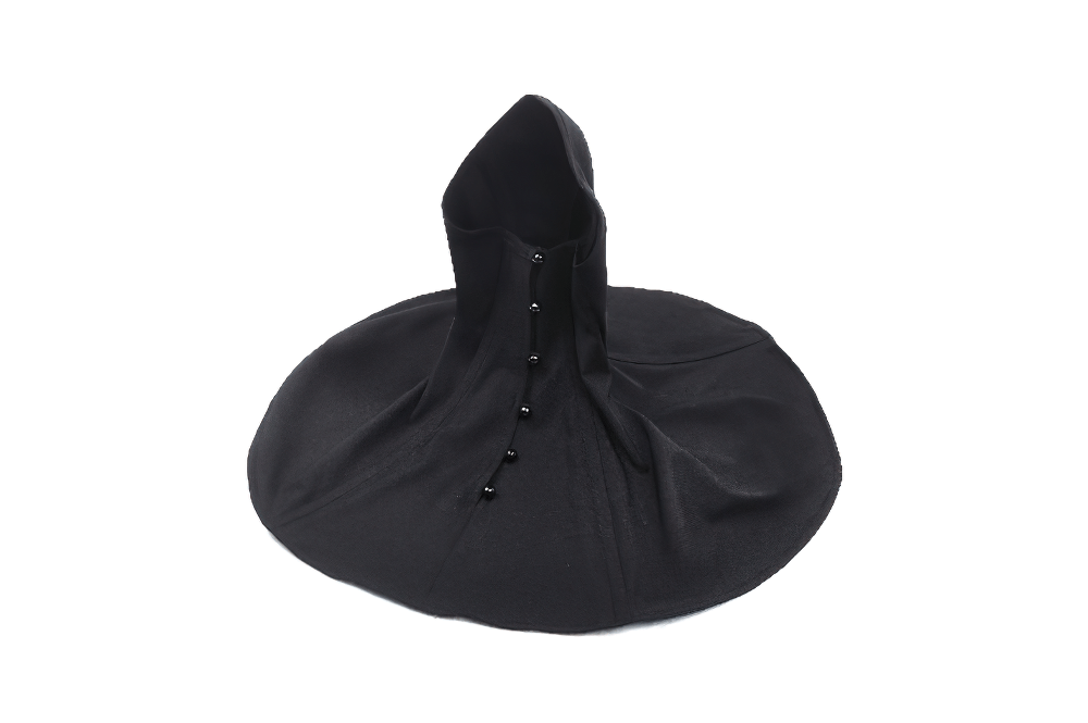 Gothic Black Masked Hooded Cape with Structured Design