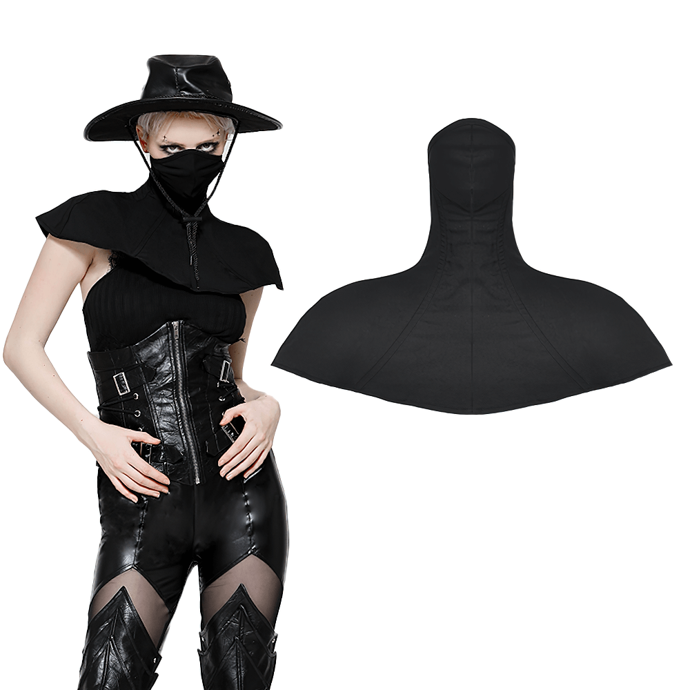 Gothic Black Masked Hooded Cape with Structured Design