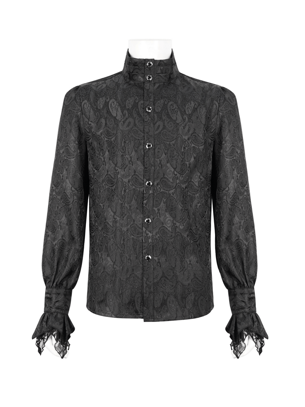 Gothic Black Men's Shirt With Tie Collar / Steampunk Male Long Sleeves Shirt