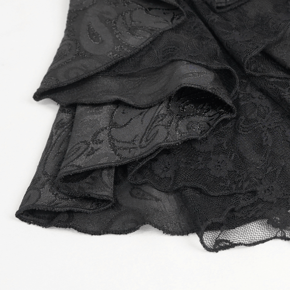 Gothic Black Men's Shirt With Tie Collar / Steampunk Male Long Sleeves Shirt