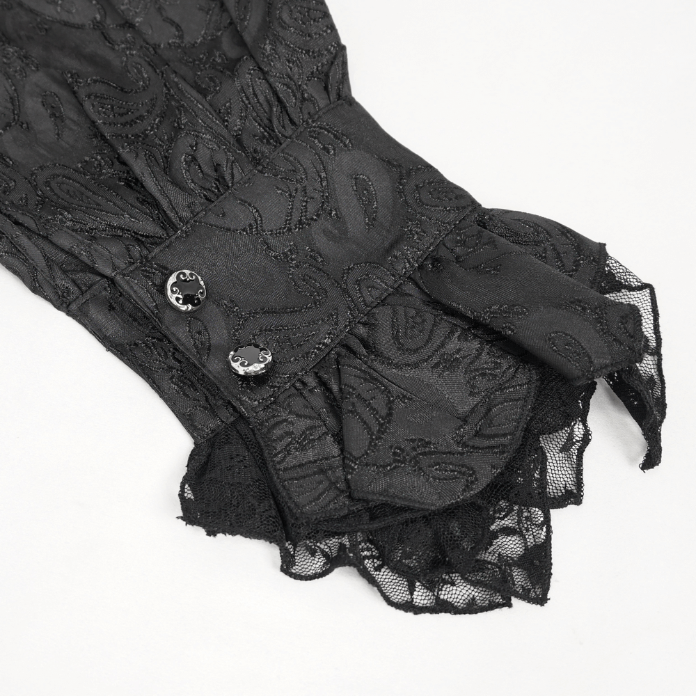 Gothic Black Men's Shirt With Tie Collar / Steampunk Male Long Sleeves Shirt