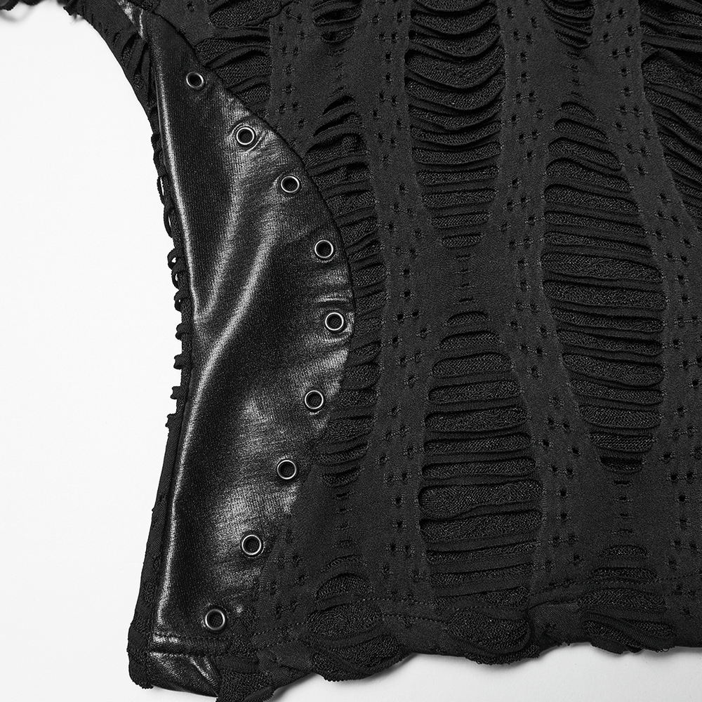 Gothic Black Mesh Hoodie Top with Buckle Cuff Detail