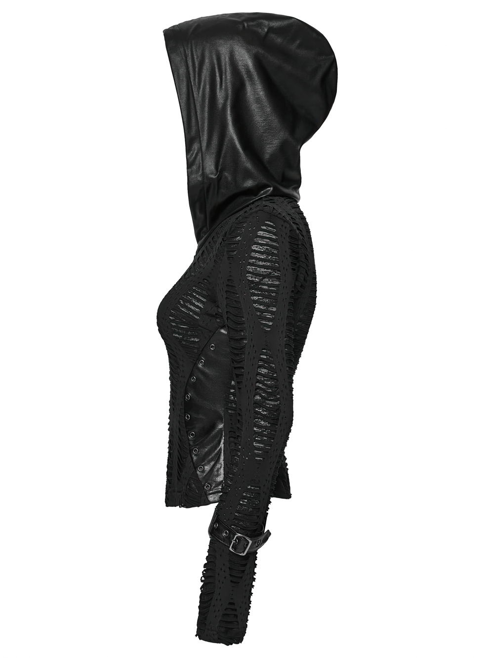 Gothic Black Mesh Hoodie Top with Buckle Cuff Detail