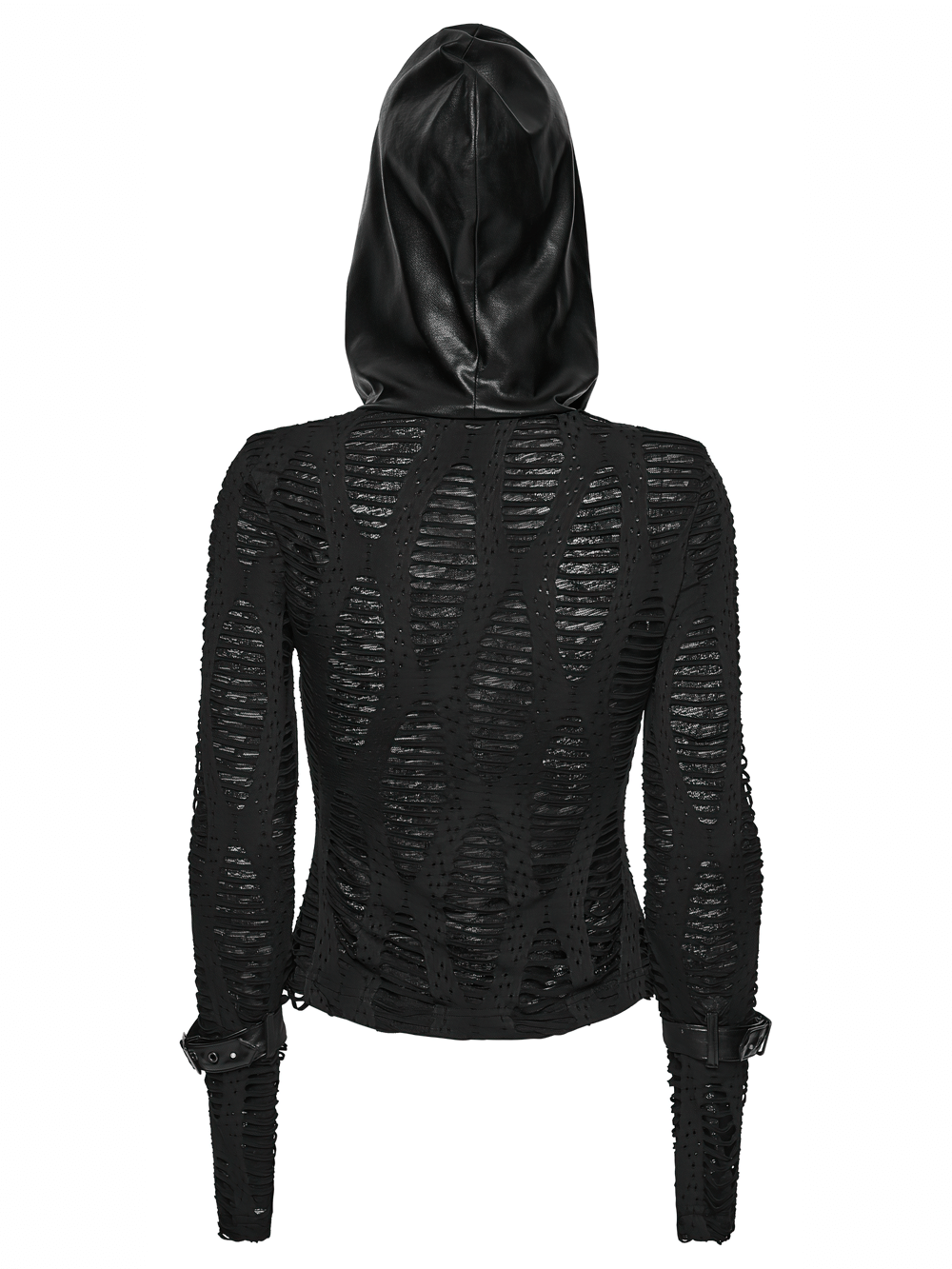 Gothic Black Mesh Hoodie Top with Buckle Cuff Detail