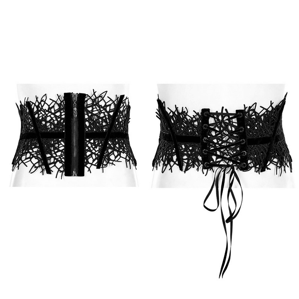 Gothic Black Net Corset Belt with Zipper for Women