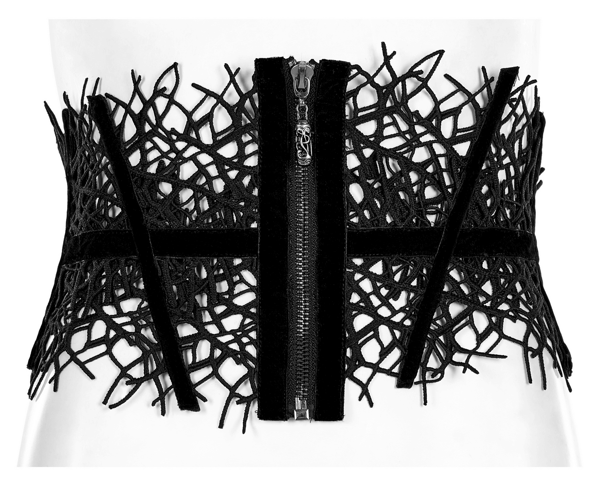 Gothic Black Net Corset Belt with Zipper for Women