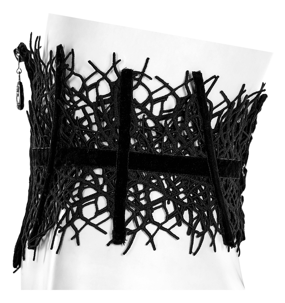 Gothic Black Net Corset Belt with Zipper for Women