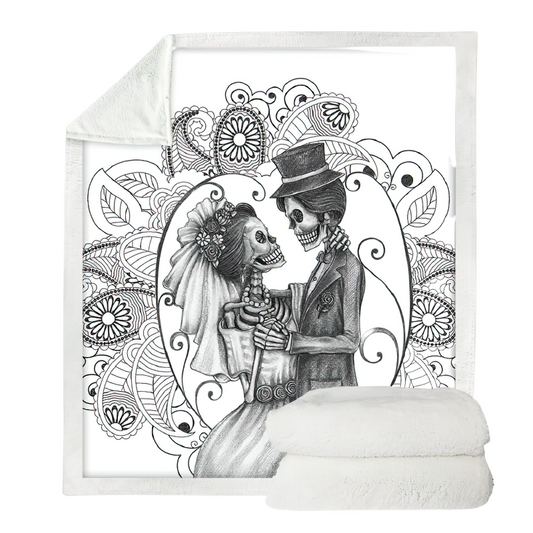 Gothic Plush Blanket with a 3D print pairs of skeletons / Gothic Mystic Blankets of Sherpa