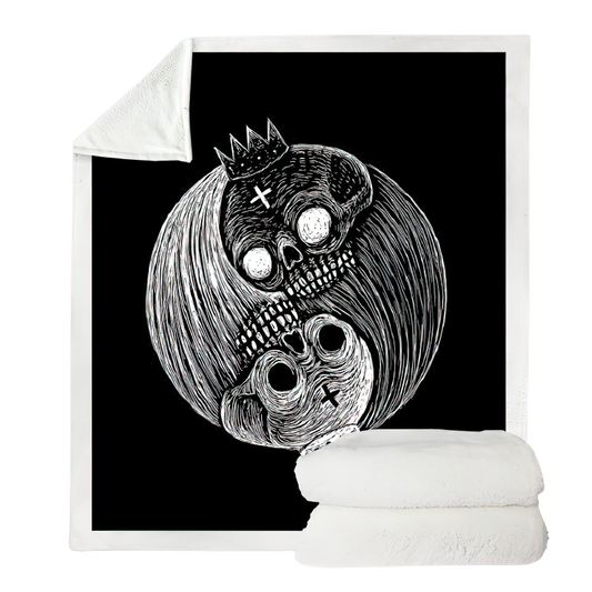 Gothic Black Plush Blanket With Skull Moon / Unisex Mystic Blanket With Sherpa #2