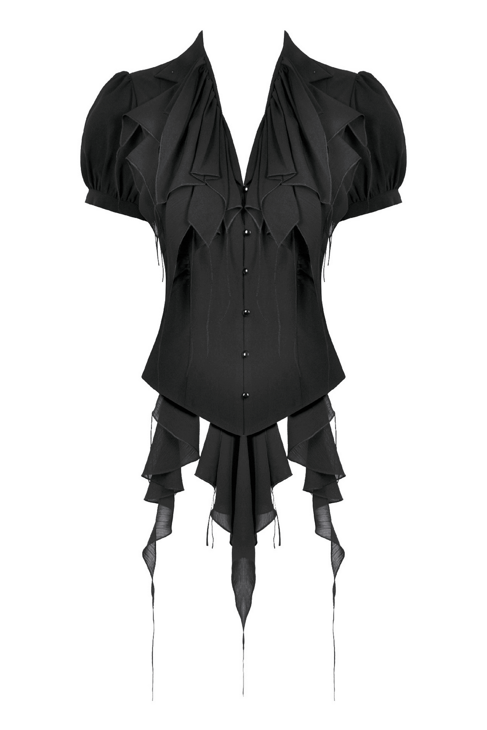 Gothic Black Ruffled Blouse with Corset Lace Back