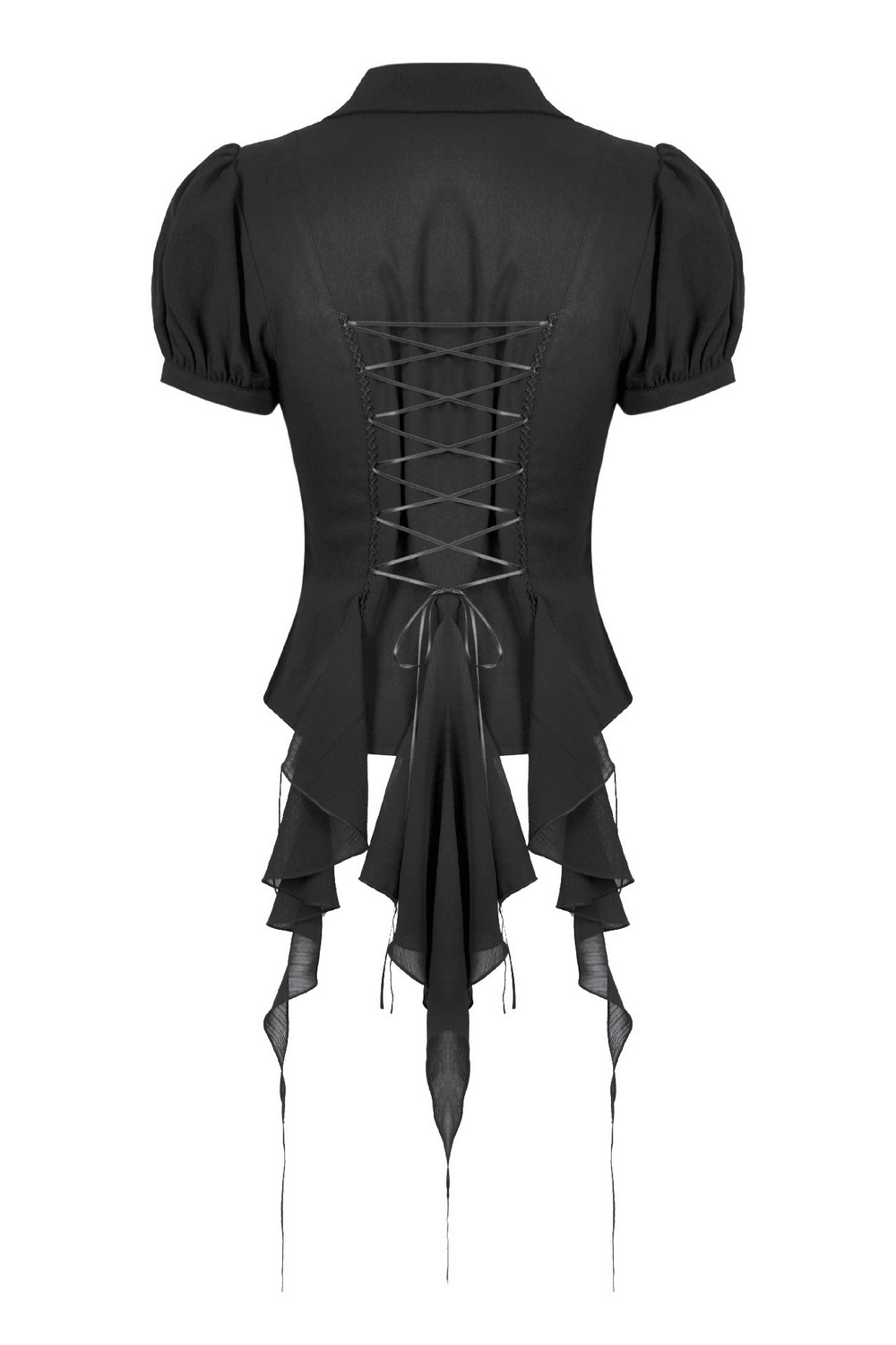 Gothic Black Ruffled Blouse with Corset Lace Back