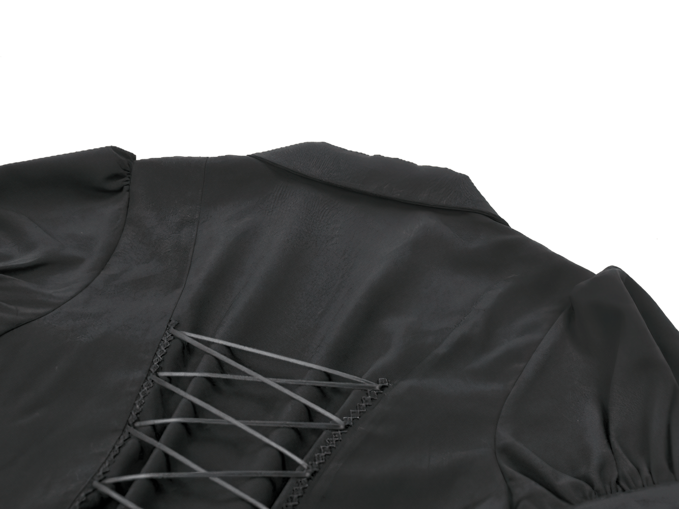 Gothic Black Ruffled Blouse with Corset Lace Back