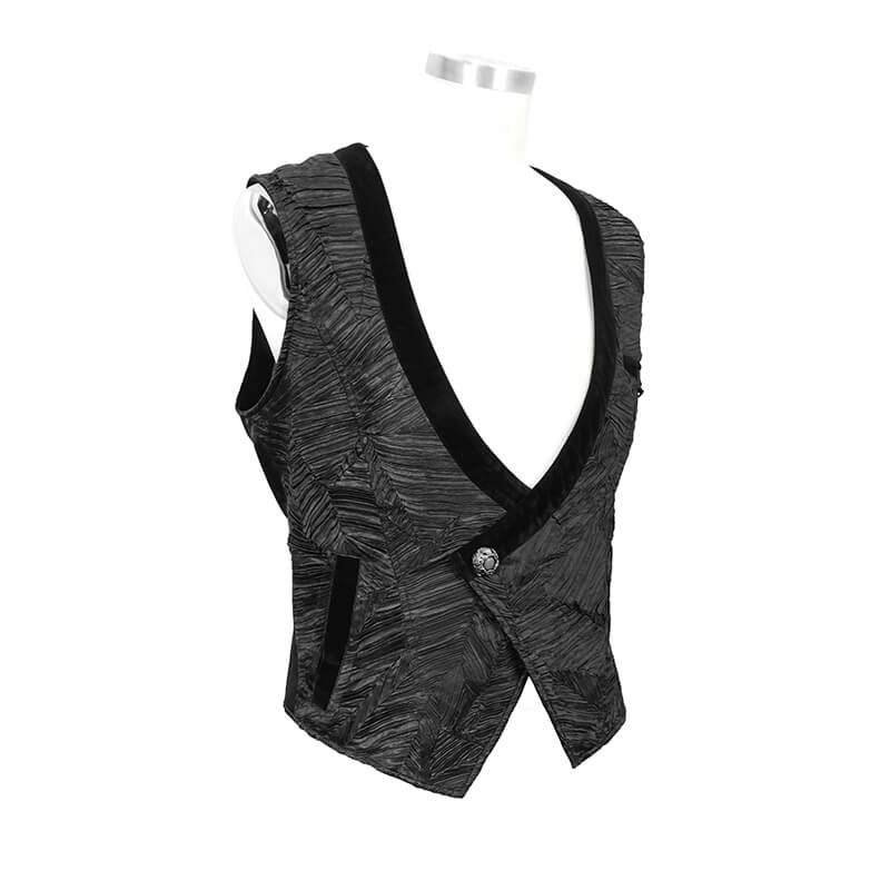Gothic Black Short Waistcoat For Men / Vintage Male Single Button Waistcoats